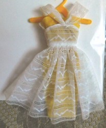 987 BARBIE ORANGE BLOSSOM 1961 - 64 YELLOW SHEATH DRESS, LACE OVERDRESS, TULLE HAT, MULES CHOICE